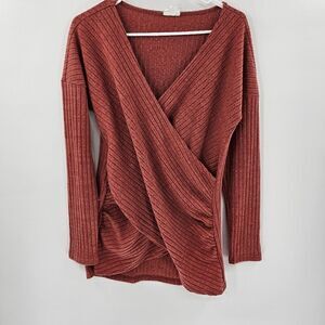 suzanne betro long sleeve shirt sweater rust orange burnt medium simple